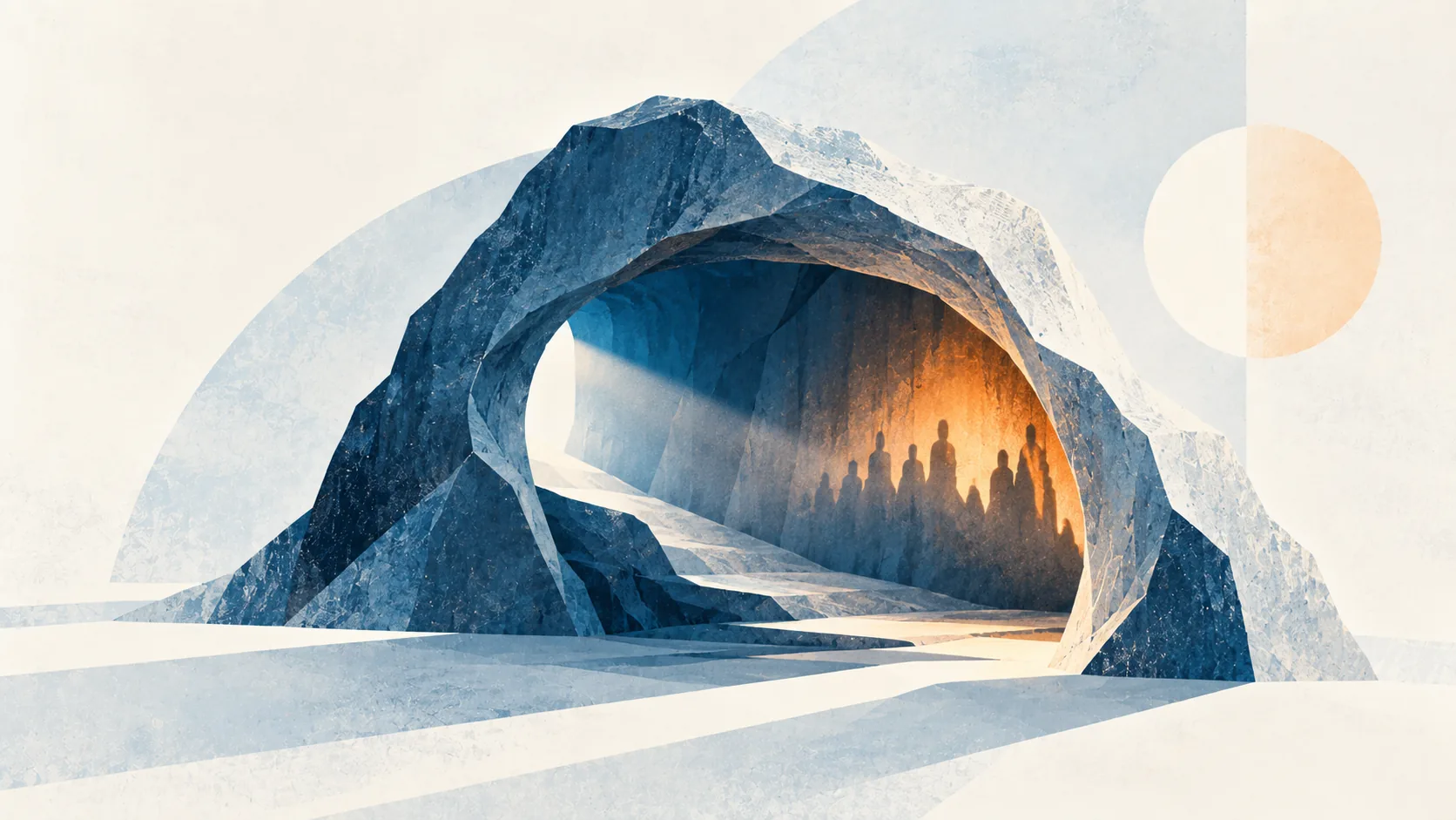 Illustration conceptuelle d’une caverne inspirée de Platon, évoquant la déformation médiatique autour de l’idée de cerveau atrophié liée à l’IA.